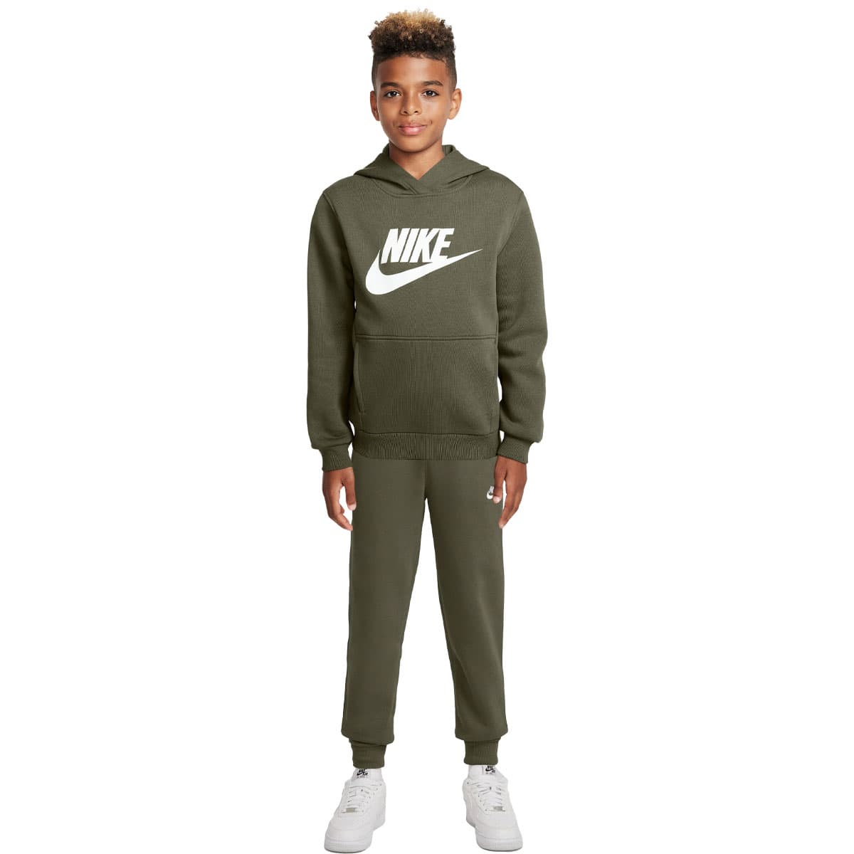 Nike Sportswear Club Big Logo Fleece Hoodie Trainingspak Kids Olijfgroen